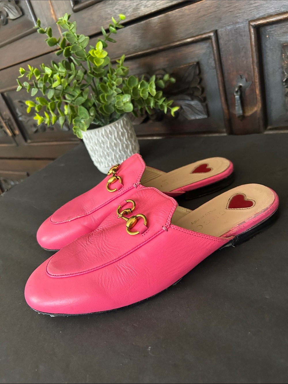 Pink Women's Slip-On Loafers with Gold Bit Hardware - Picture 6 of 17